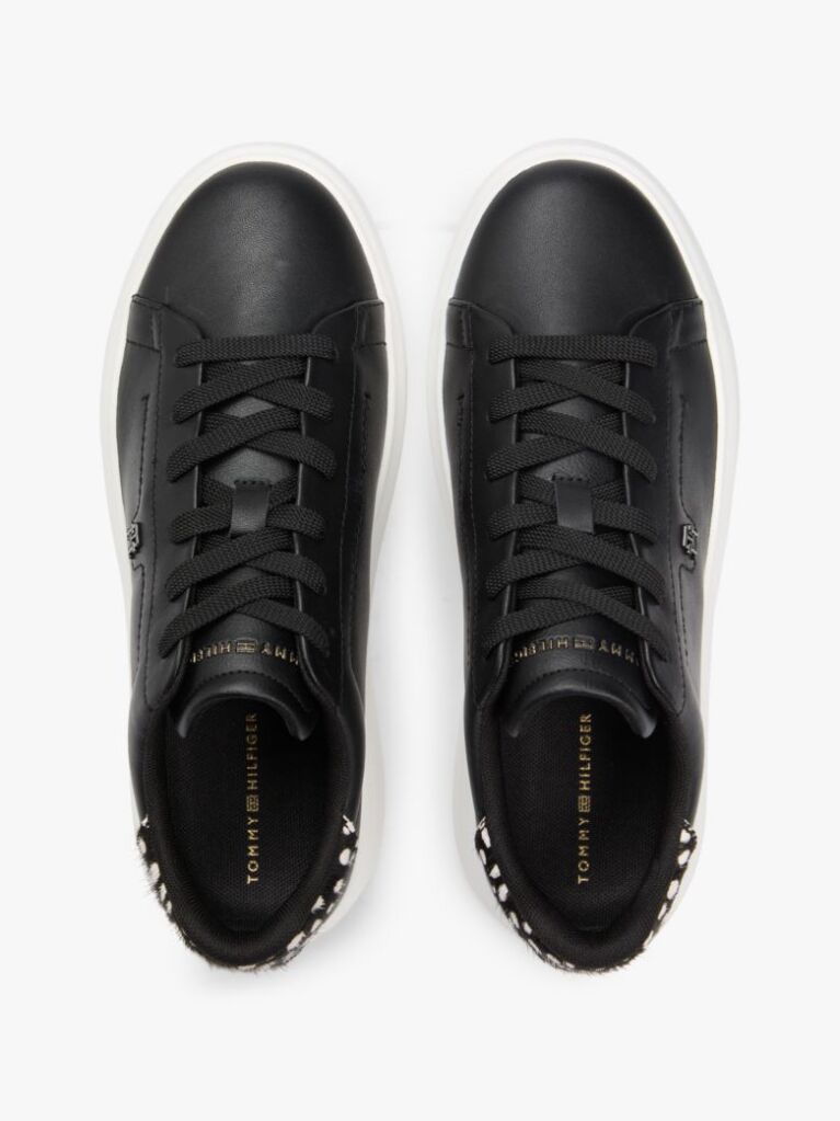 Μαύρο Δερμάτινα Sneakers Με Πλατφόρμα Και Λεοπάρ Λεπτομέρεια  Γυναίκες