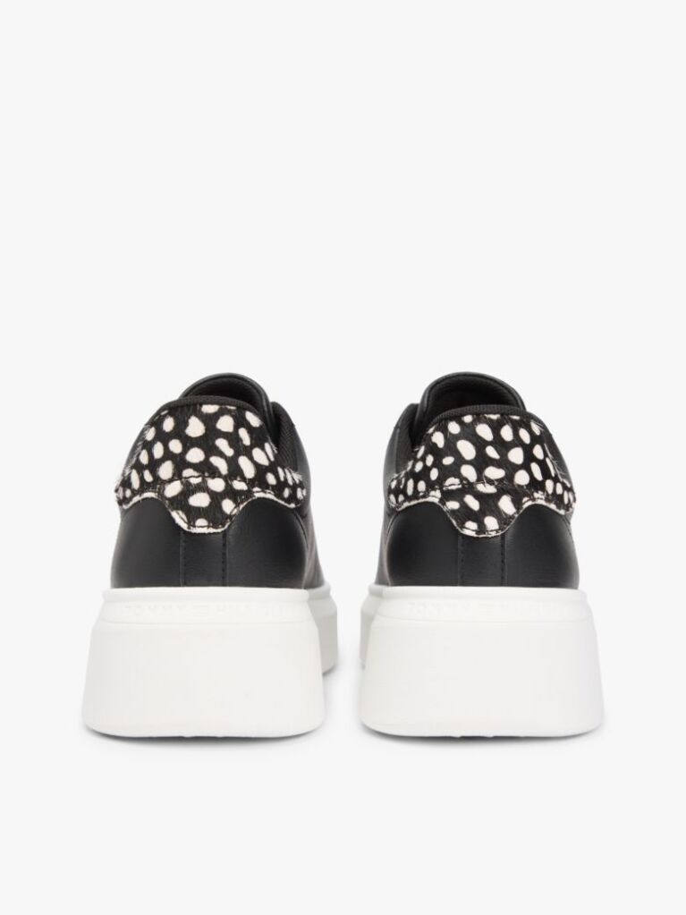 Μαύρο Δερμάτινα Sneakers Με Πλατφόρμα Και Λεοπάρ Λεπτομέρεια  Γυναίκες