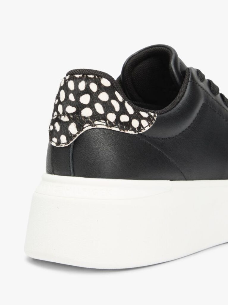 Μαύρο Δερμάτινα Sneakers Με Πλατφόρμα Και Λεοπάρ Λεπτομέρεια  Γυναίκες