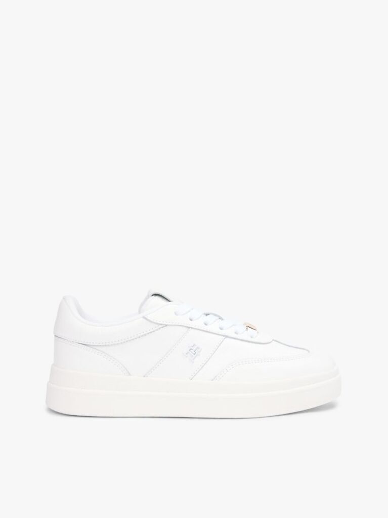 White Debossed TH Monogram Leather Court Trainers  Women