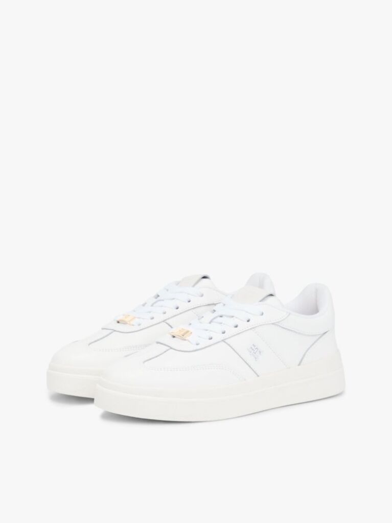 White Debossed TH Monogram Leather Court Trainers  Women