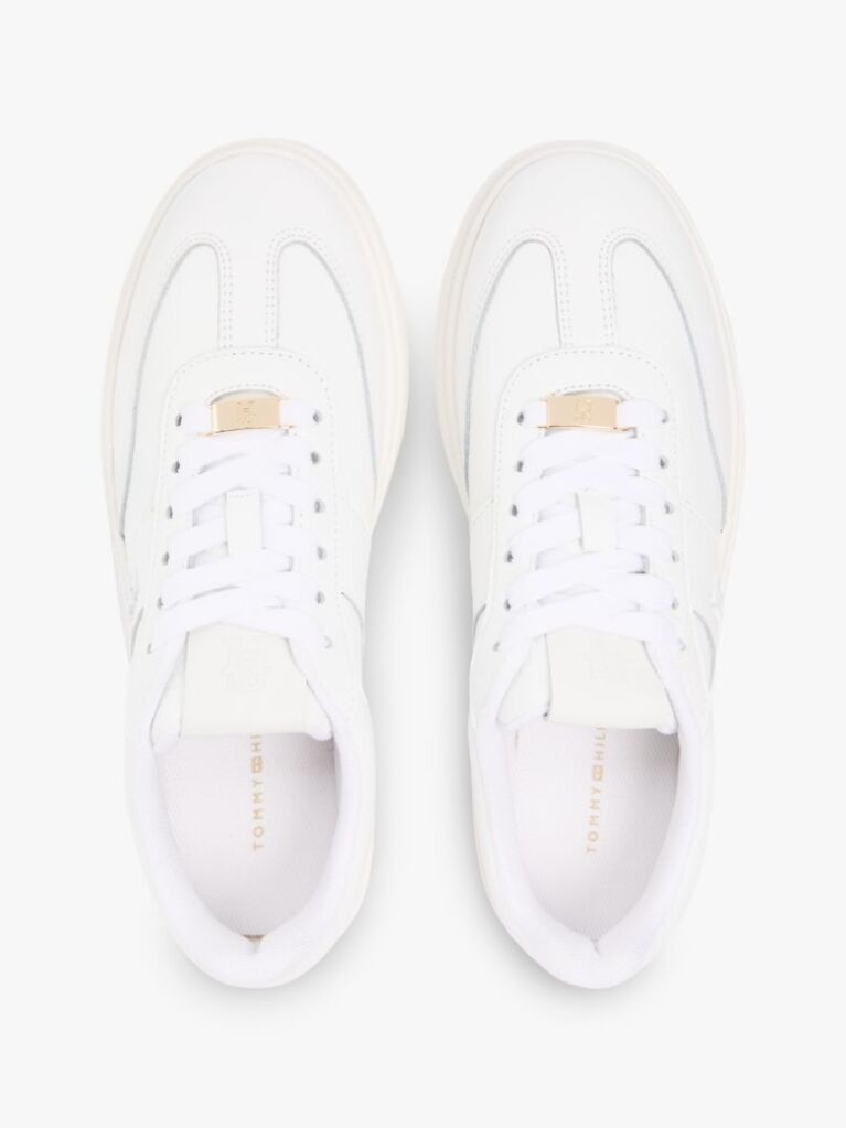White Debossed TH Monogram Leather Court Trainers  Women