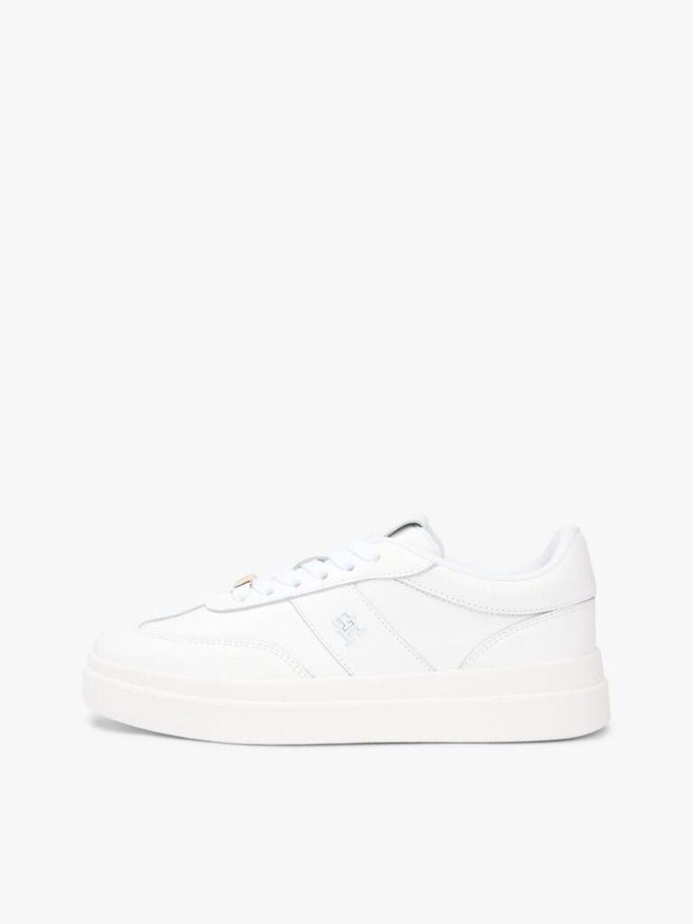 White Debossed TH Monogram Leather Court Trainers  Women
