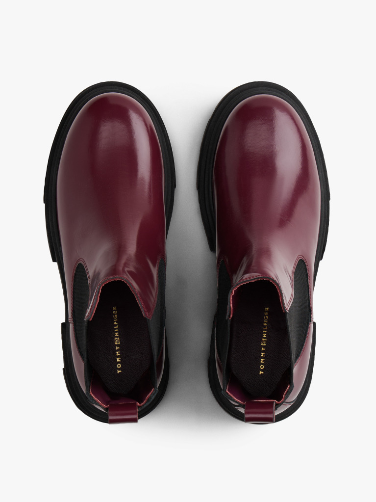 Brown Shiny Leather Cleat Chelsea Boots  Women