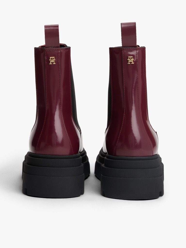 Brown Shiny Leather Cleat Chelsea Boots  Women