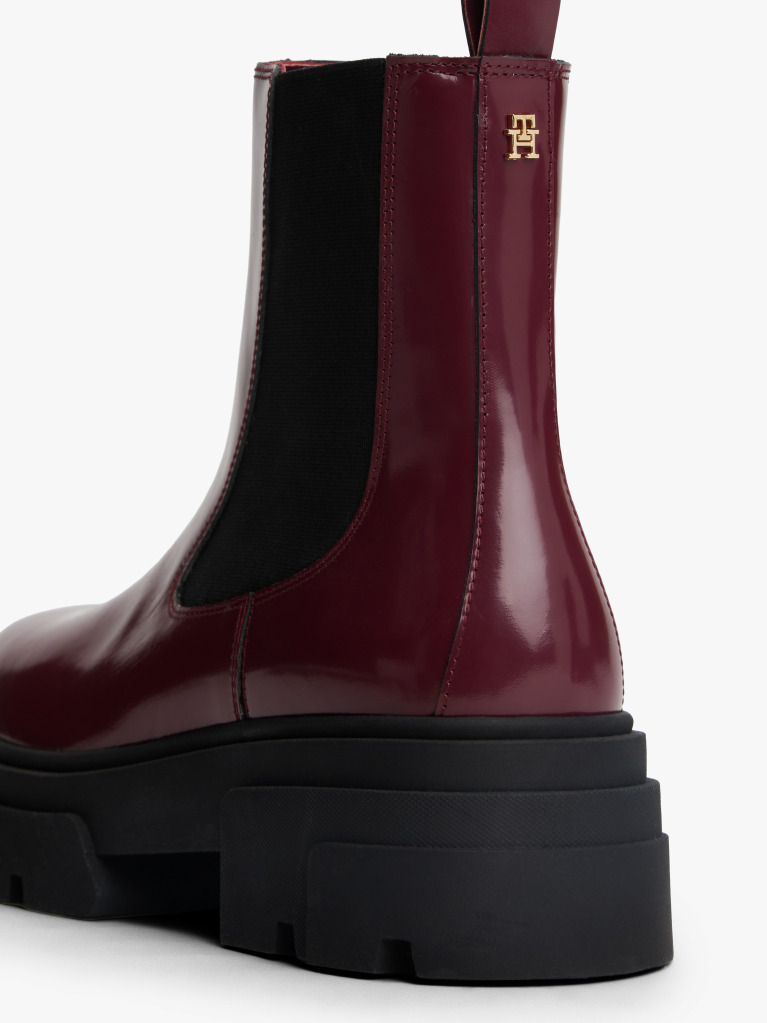 Brown Shiny Leather Cleat Chelsea Boots  Women