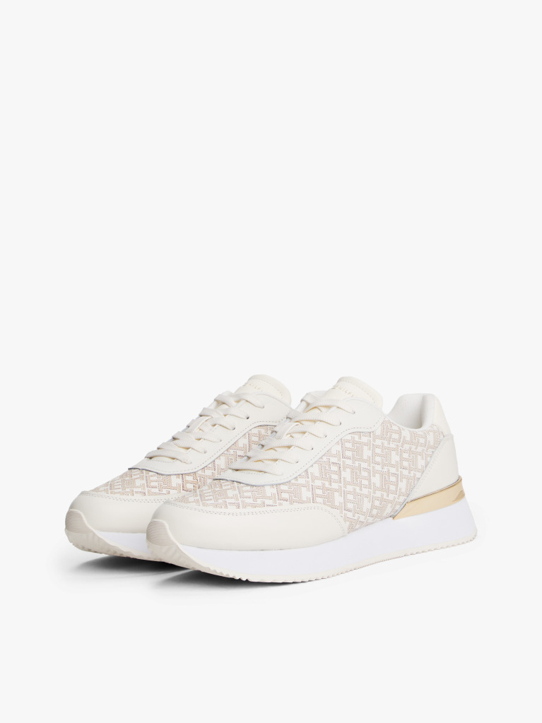 Beige TH Monogram Leather Trainers  Women