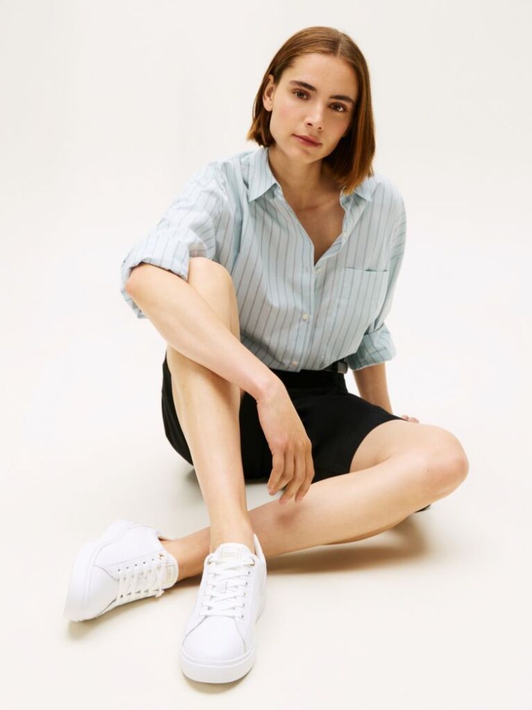 White Leather TH Monogram Court Sneakers  Women
