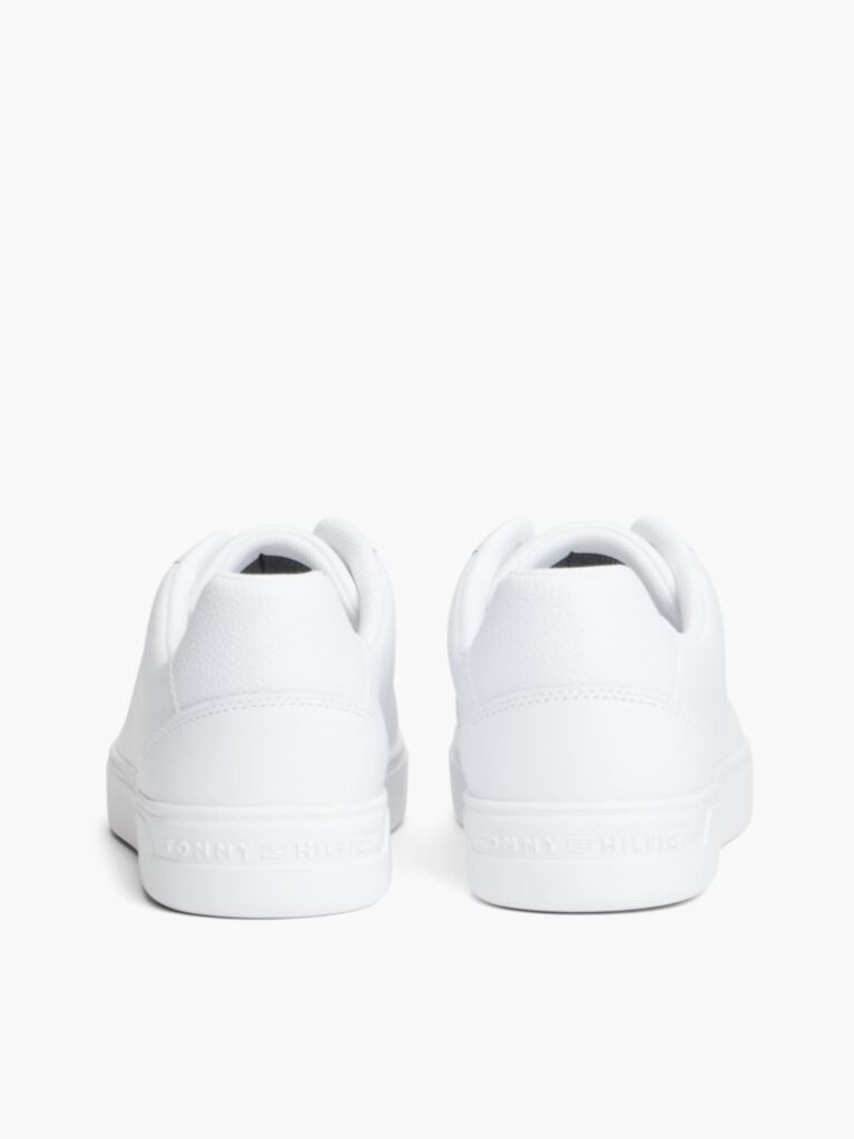 White Enamel Flag Leather Court Sneakers  Women