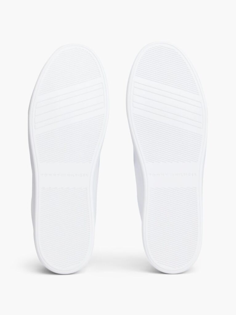 White Enamel Flag Leather Court Sneakers  Women