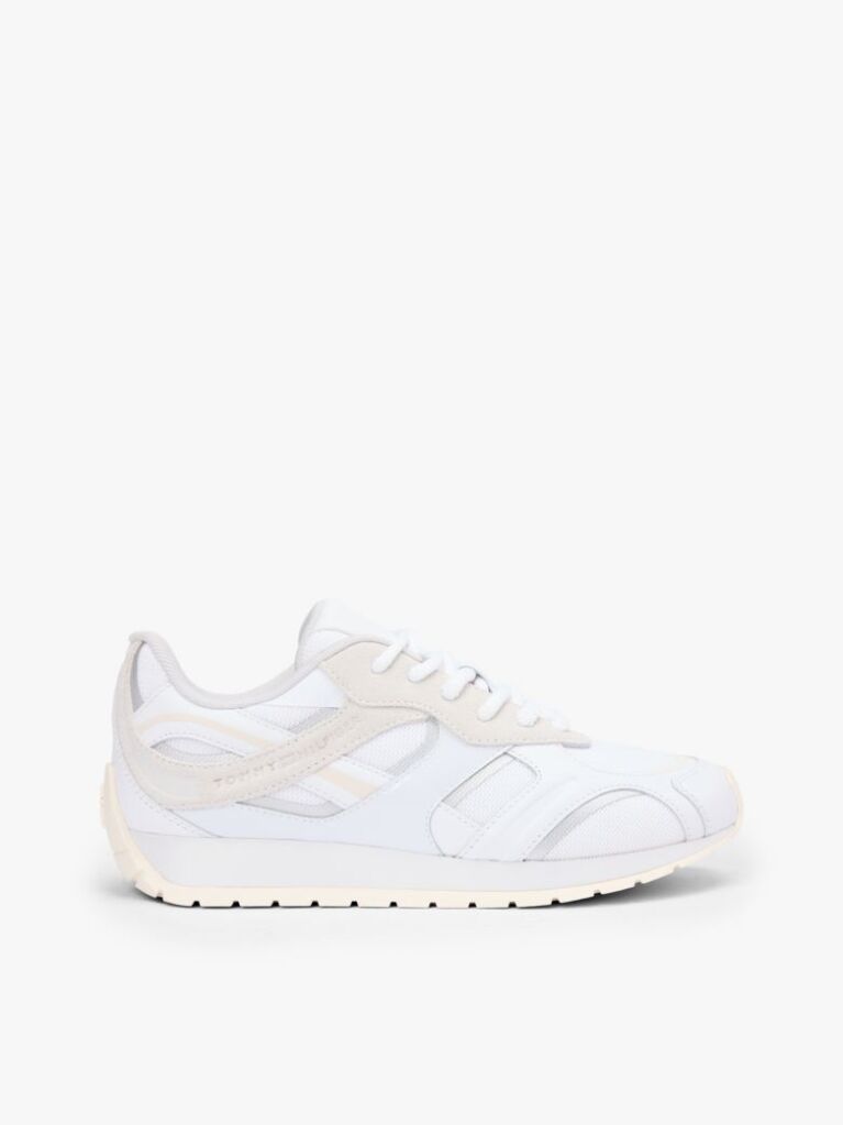 White TH Monogram Leather Mixed Texture Trainers  Women