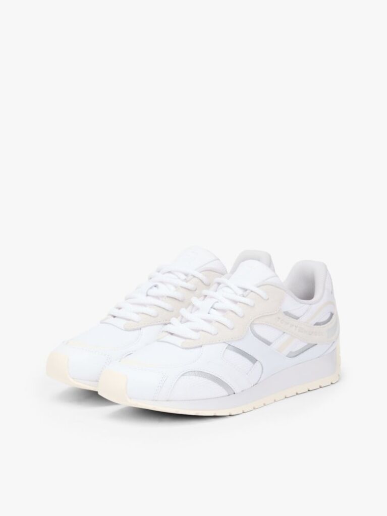 White TH Monogram Leather Mixed Texture Trainers  Women