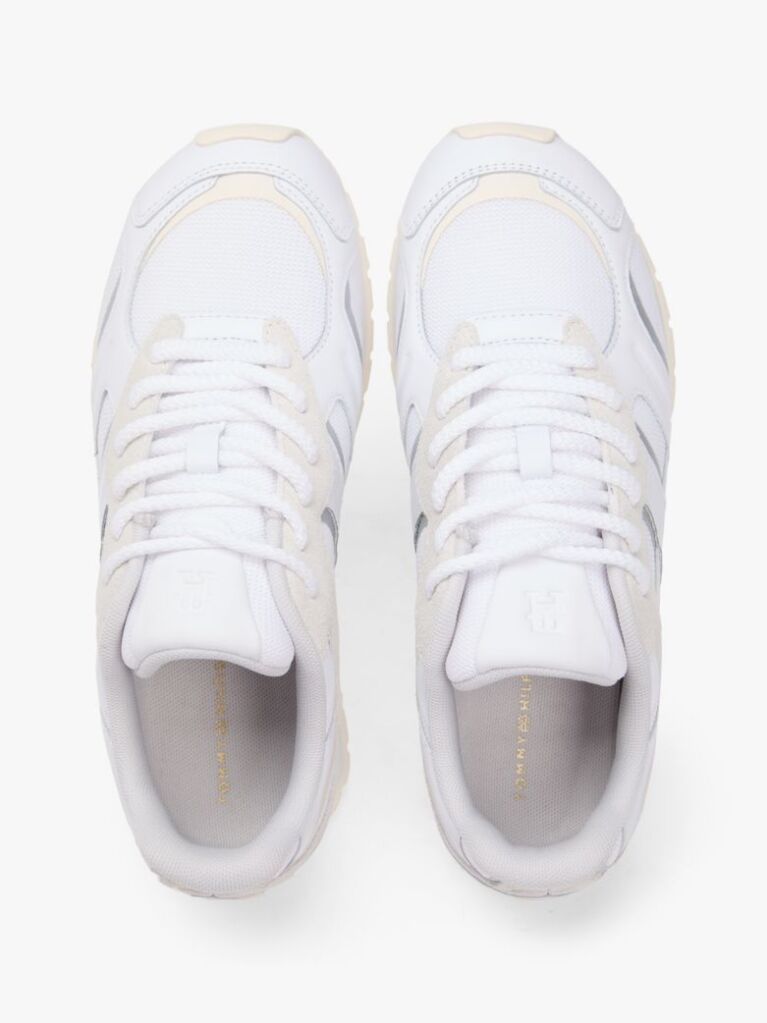 White TH Monogram Leather Mixed Texture Trainers  Women