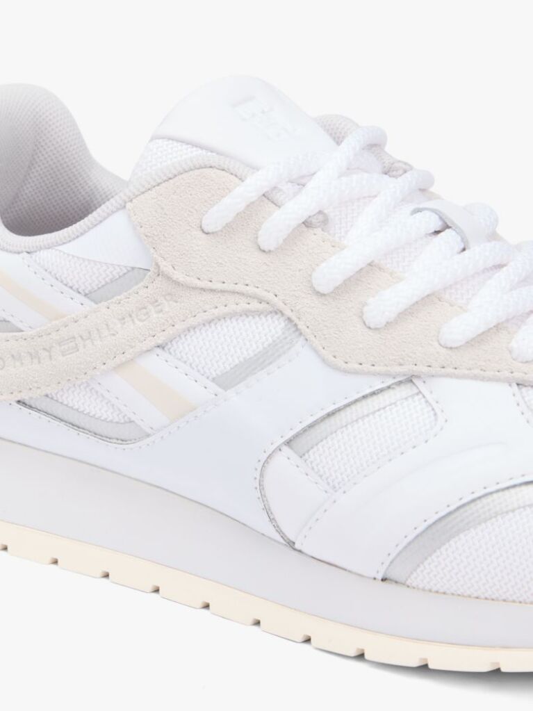 White TH Monogram Leather Mixed Texture Trainers  Women
