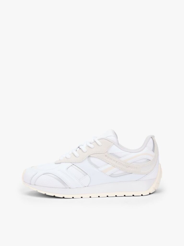 White TH Monogram Leather Mixed Texture Trainers  Women