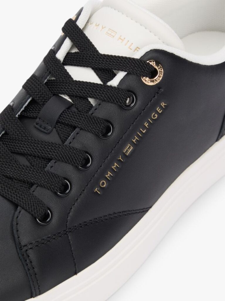 Μαύρο Δερμάτινα Sneakers Με Λογότυπο  Γυναίκες
