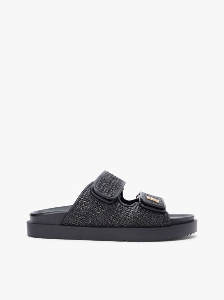 Black Raffia TH Monogram Double Strap Sandals  Women
