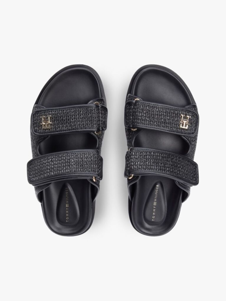Black Raffia TH Monogram Double Strap Sandals  Women