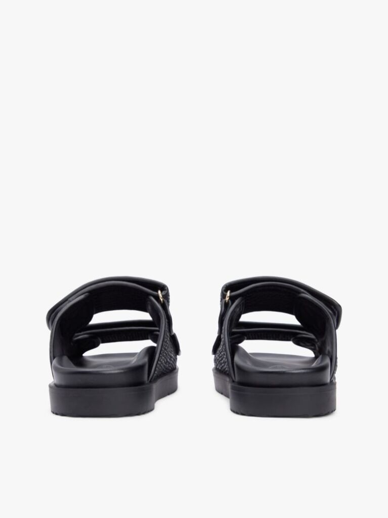 Black Raffia TH Monogram Double Strap Sandals  Women