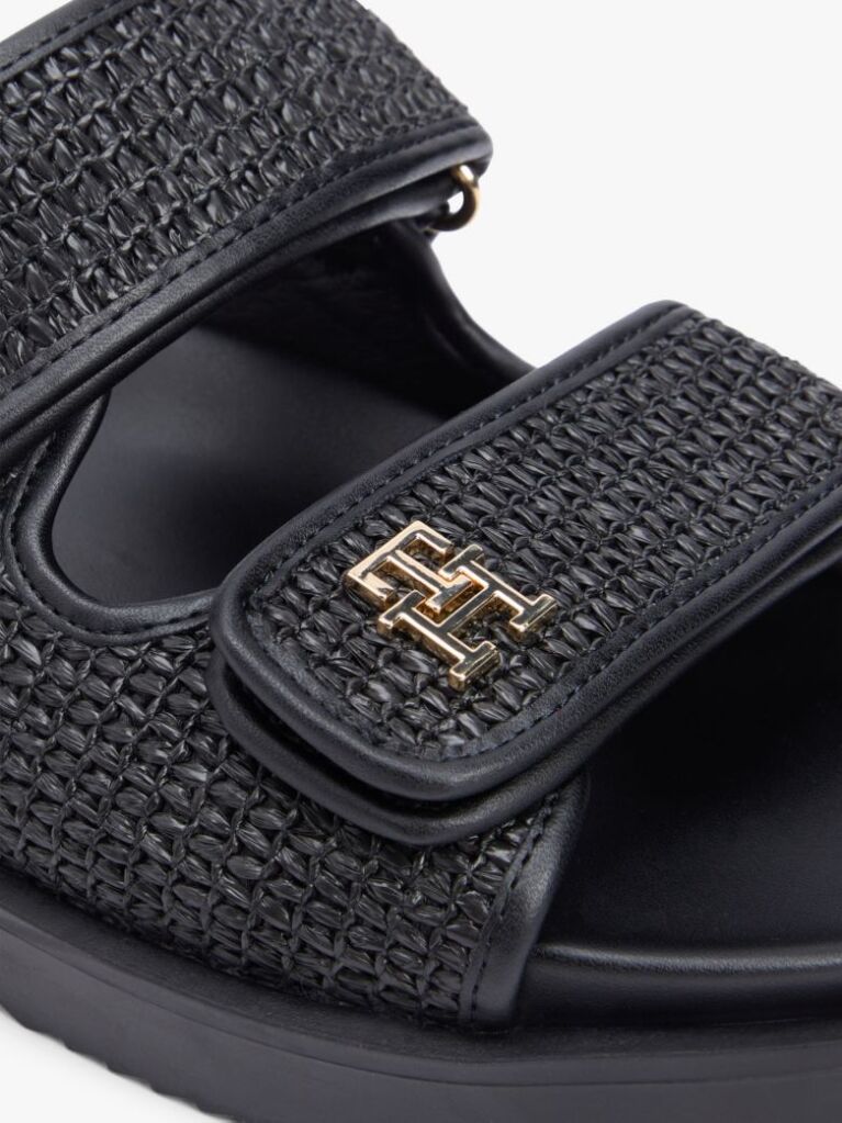 Black Raffia TH Monogram Double Strap Sandals  Women
