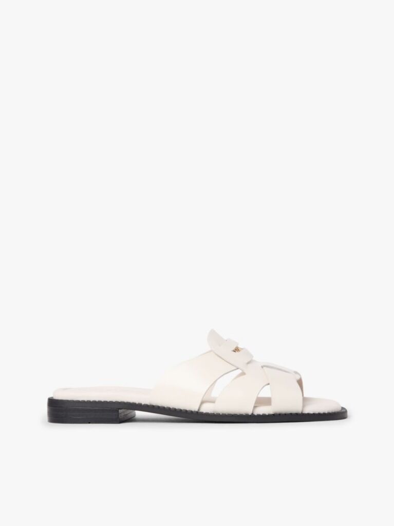 Beige Leather Crest Square Toe Sandals  Women