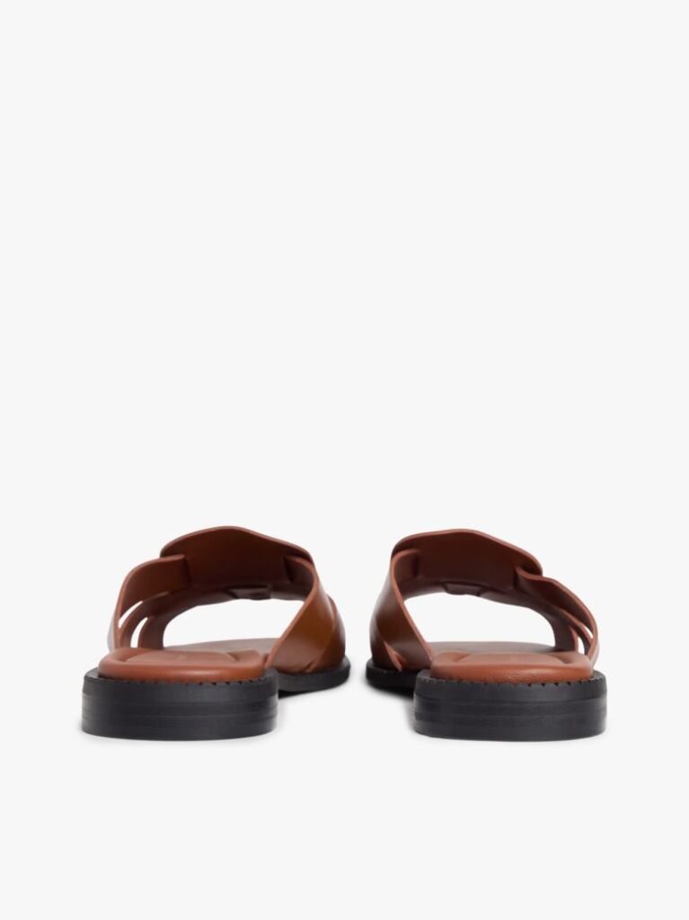 Brown Leather Crest Square Toe Sandals  Women