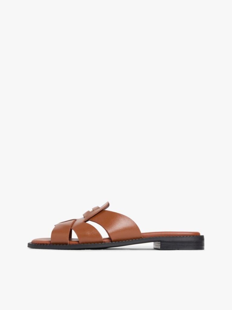 Brown Leather Crest Square Toe Sandals  Women