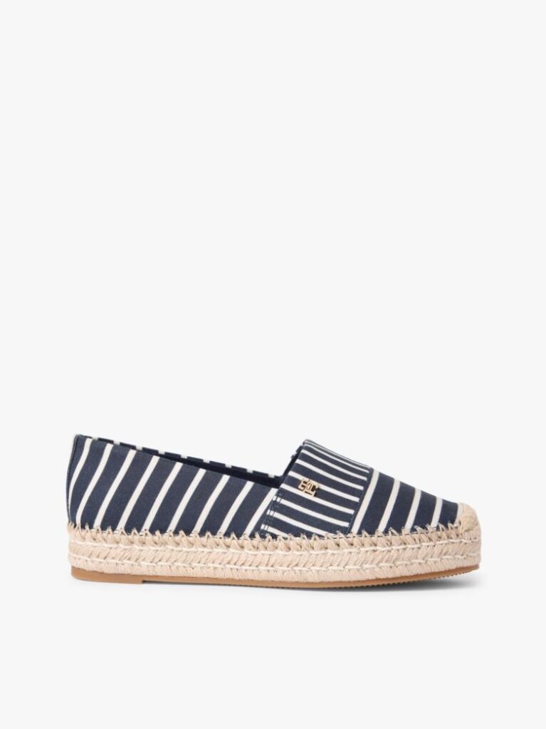 Blue Canvas Stripe TH Monogram Platform Espadrilles  Women