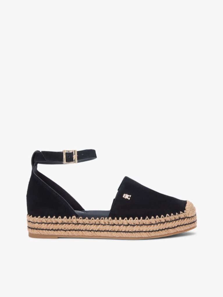 Black Suede Ankle Strap Platform Espadrilles  Women