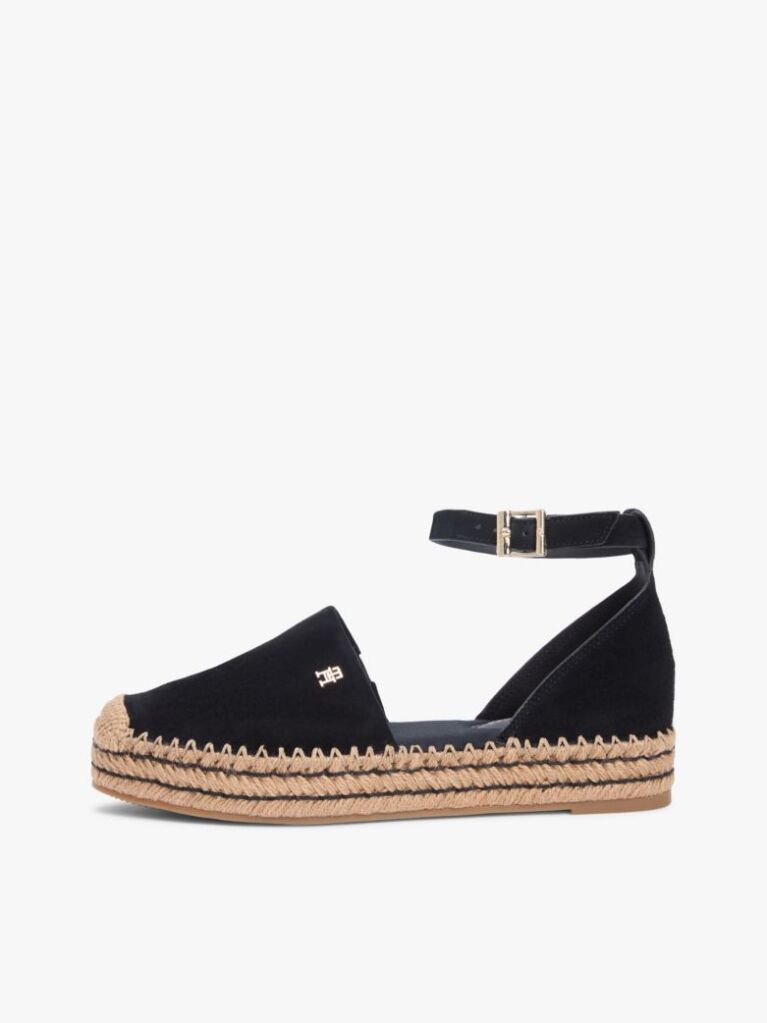 Black Suede Ankle Strap Platform Espadrilles  Women