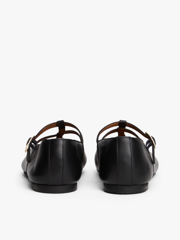 Black Leather Double T-Bar Ballerinas  Women