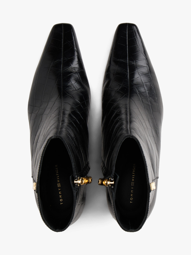 Black Croco-Print Kitten Heel Boots With Leather  Women