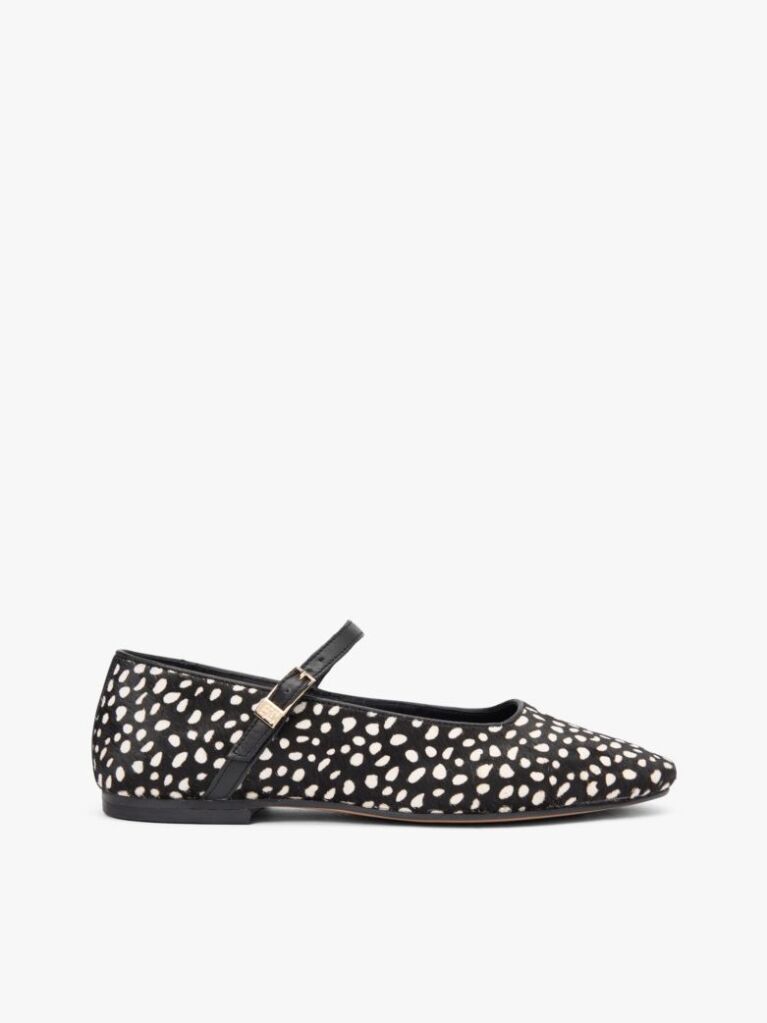 Black Snow Leopard Print Buckle Ballerinas  Women