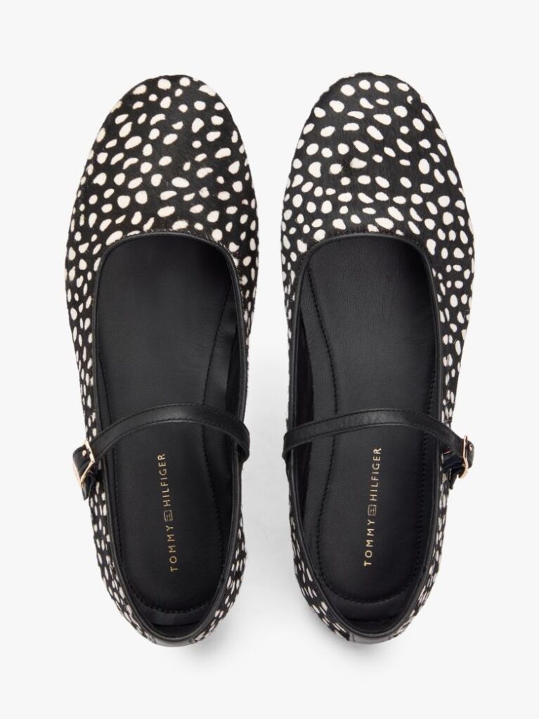 Black Snow Leopard Print Buckle Ballerinas  Women