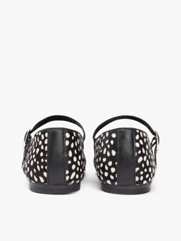 Black Snow Leopard Print Buckle Ballerinas  Women