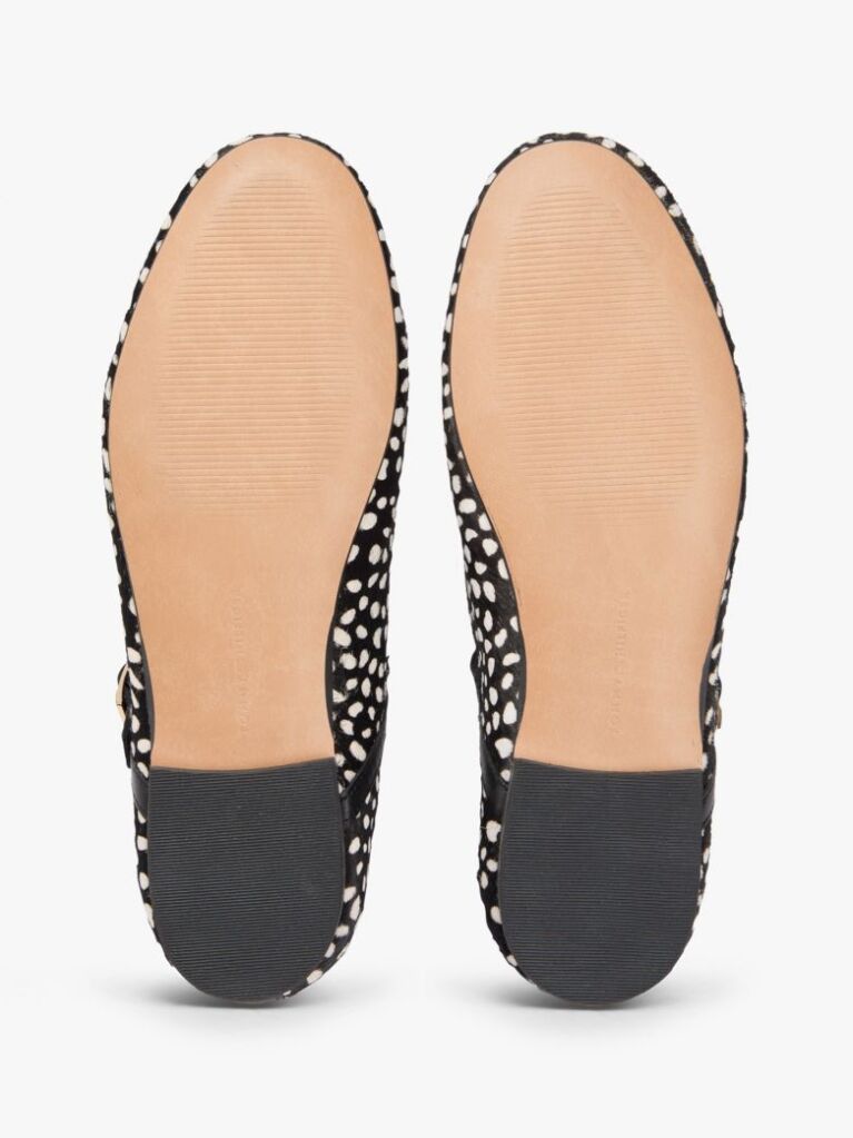Black Snow Leopard Print Buckle Ballerinas  Women