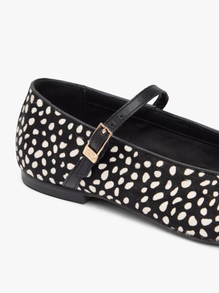 Black Snow Leopard Print Buckle Ballerinas  Women