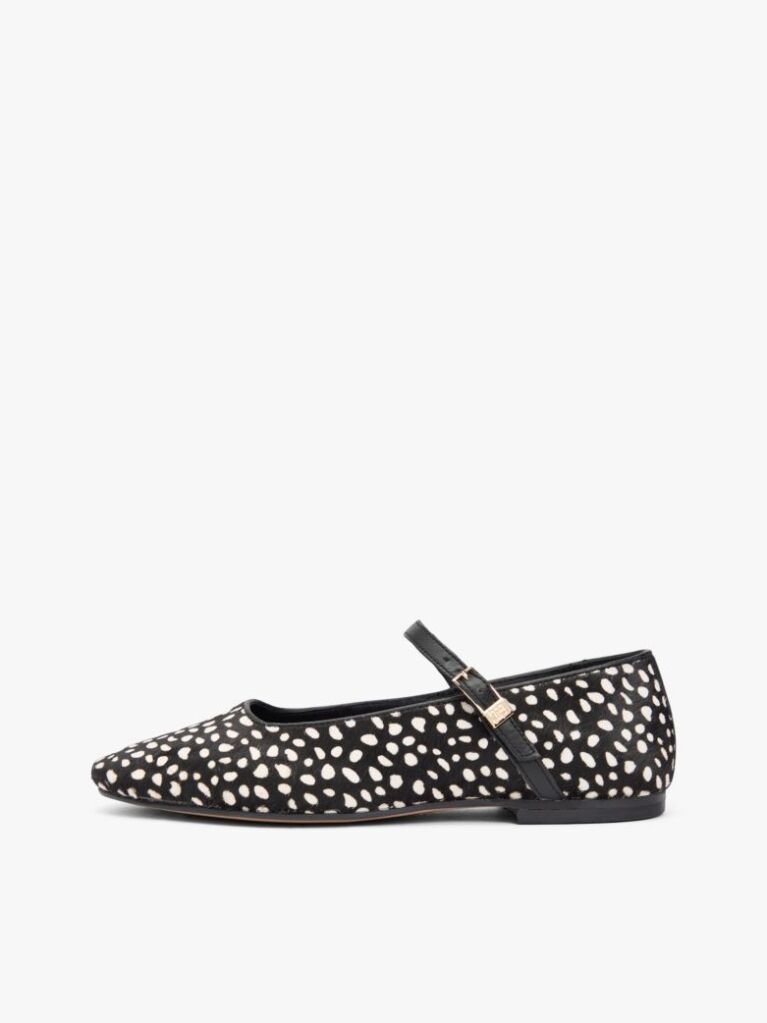 Black Snow Leopard Print Buckle Ballerinas  Women