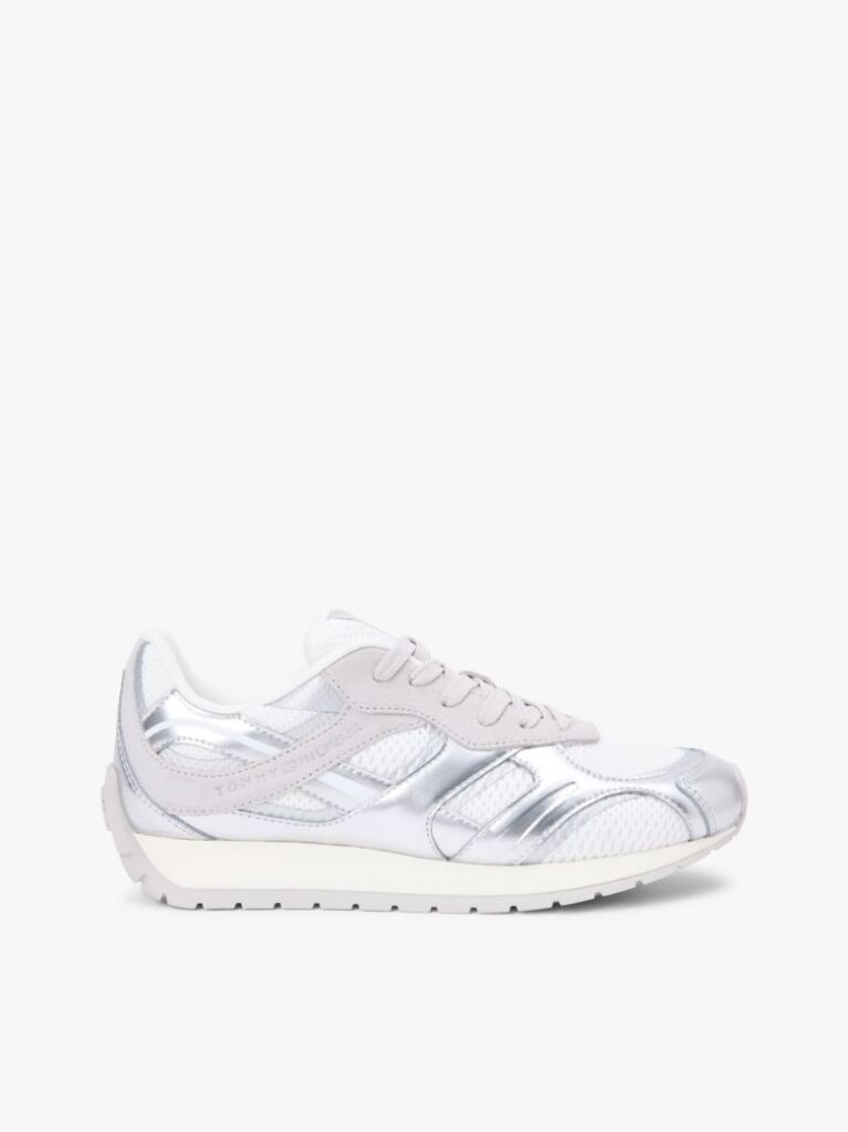 Ασημί Δερμάτινα Sneakers Με Μίξη Υφών  Γυναίκες