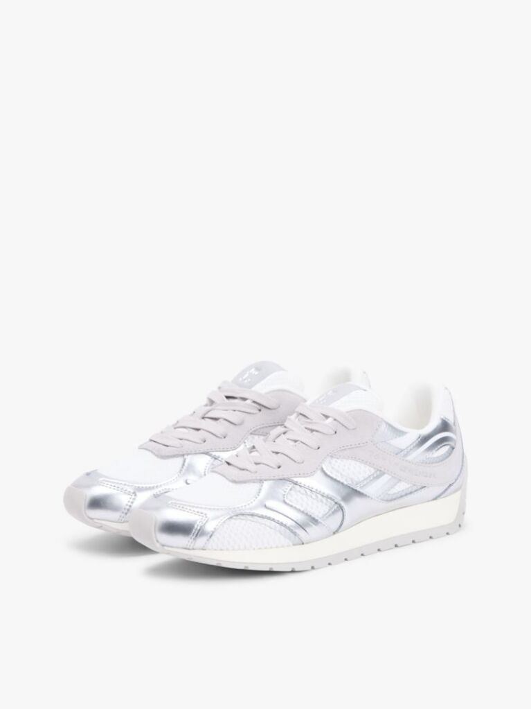 Ασημί Δερμάτινα Sneakers Με Μίξη Υφών  Γυναίκες