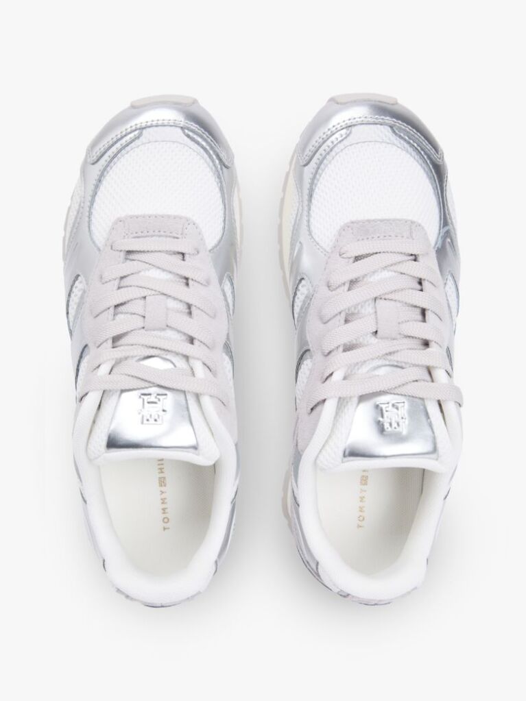 Ασημί Δερμάτινα Sneakers Με Μίξη Υφών  Γυναίκες
