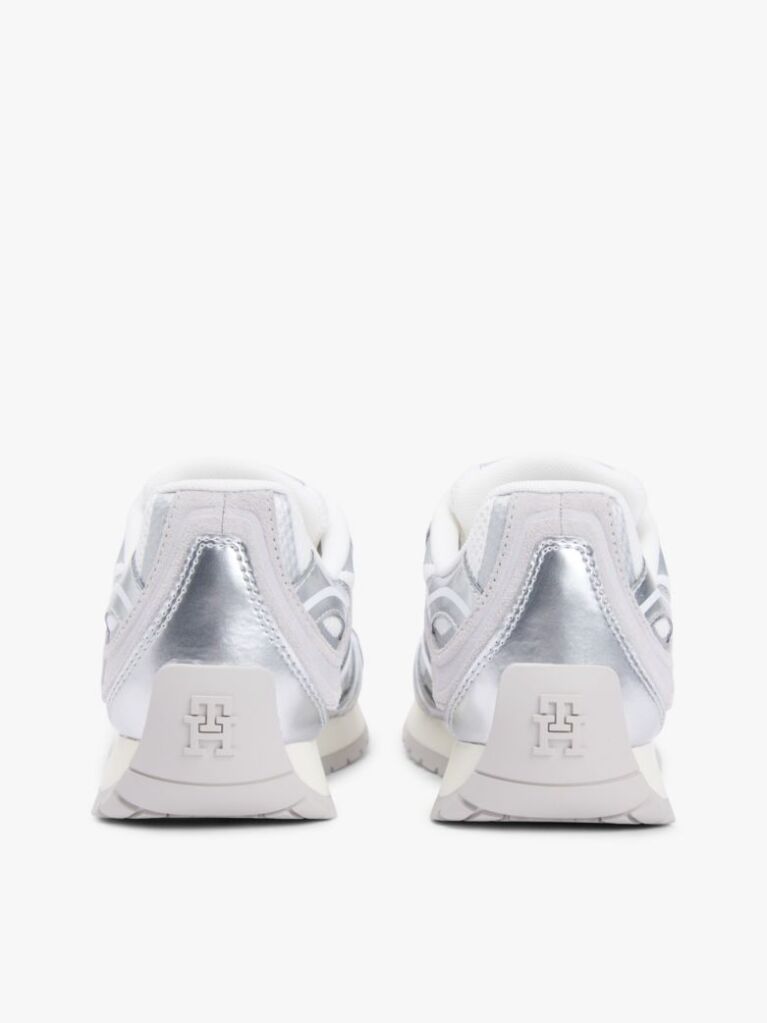 Ασημί Δερμάτινα Sneakers Με Μίξη Υφών  Γυναίκες