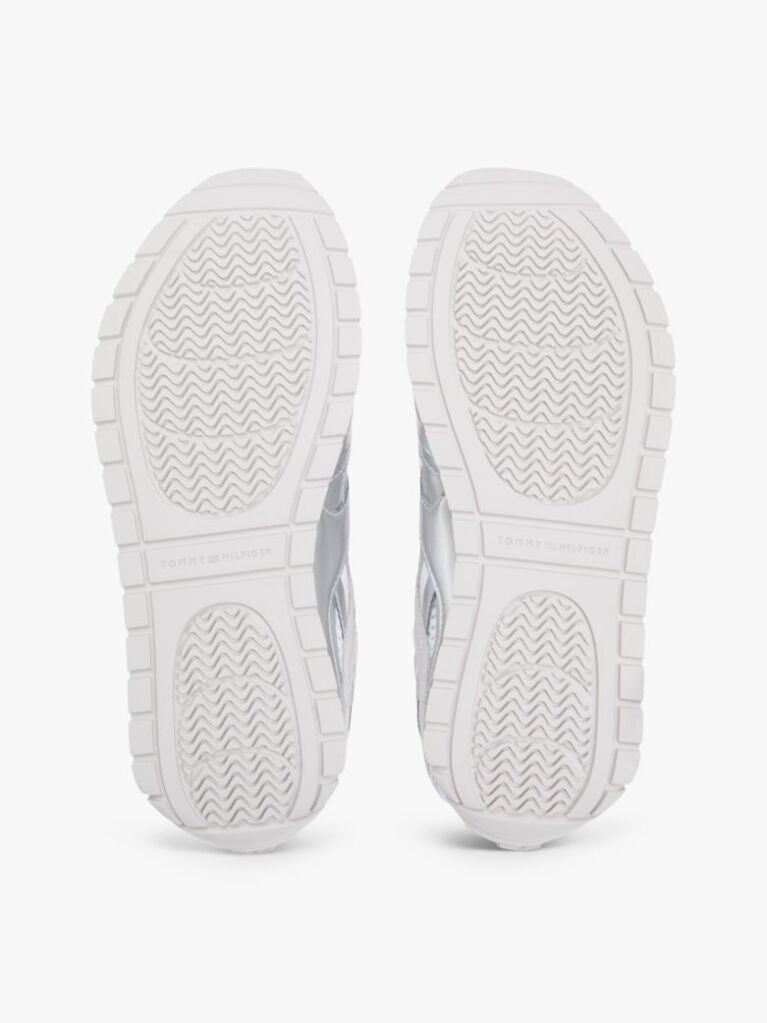 Ασημί Δερμάτινα Sneakers Με Μίξη Υφών  Γυναίκες