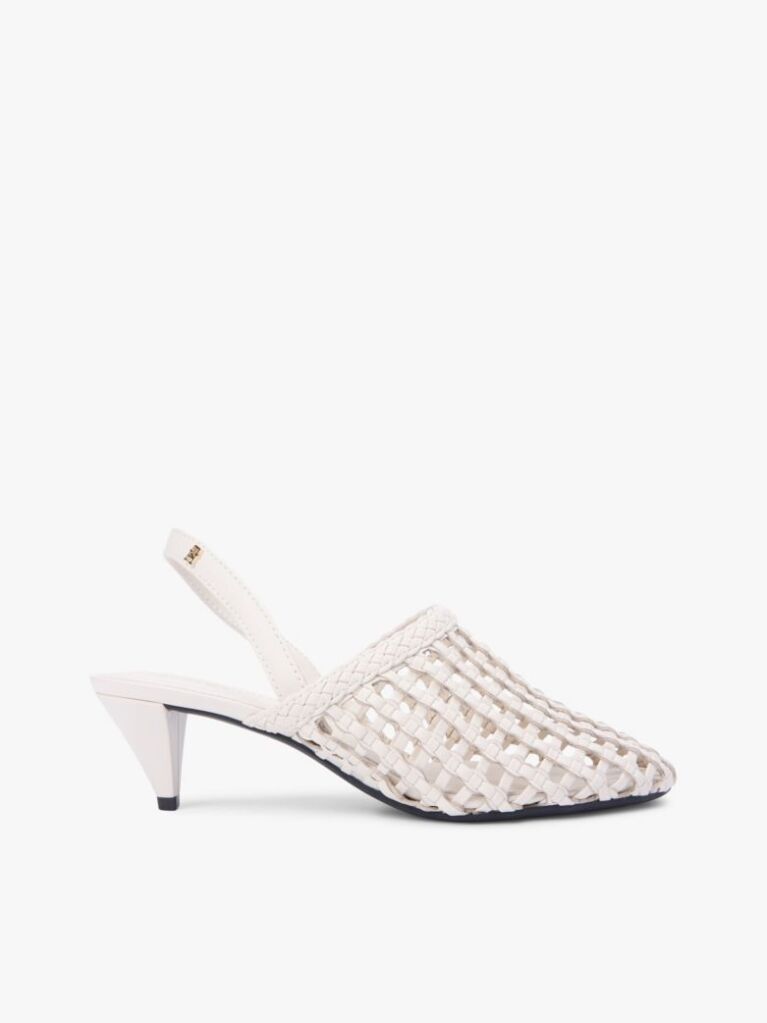 Beige Woven Pointed Toe Slingback Heels  Women