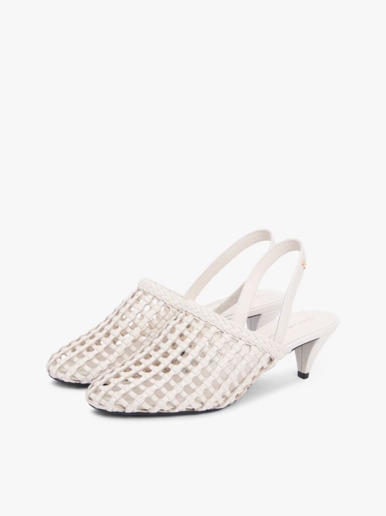 Beige Woven Pointed Toe Slingback Heels  Women