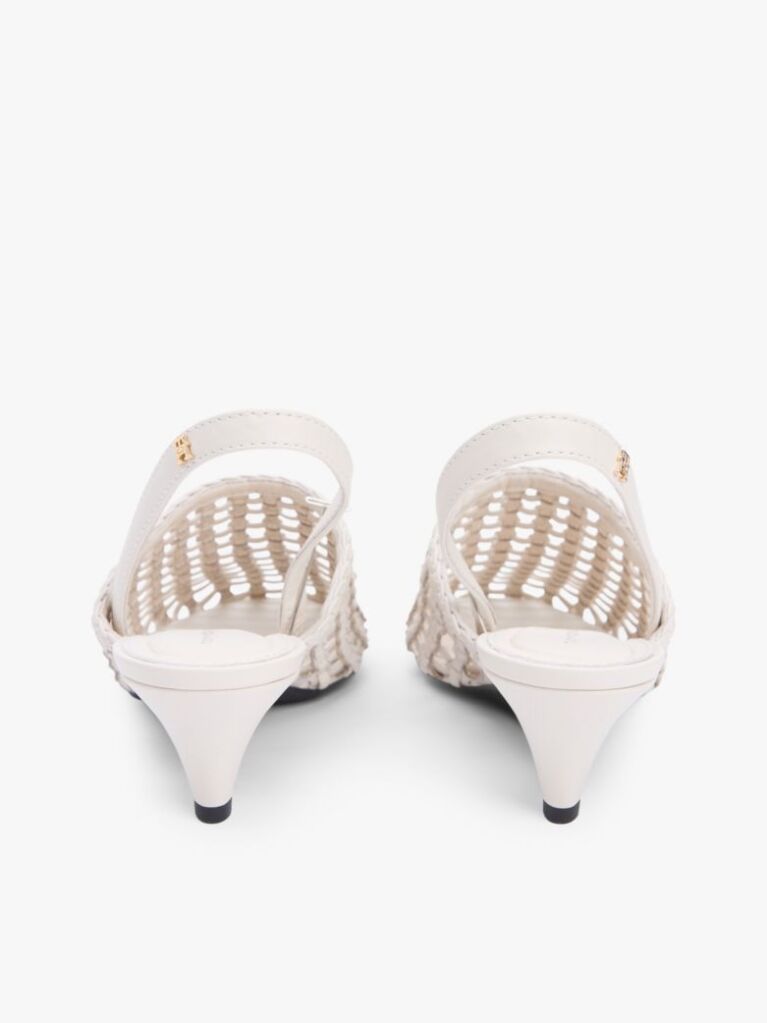 Beige Woven Pointed Toe Slingback Heels  Women