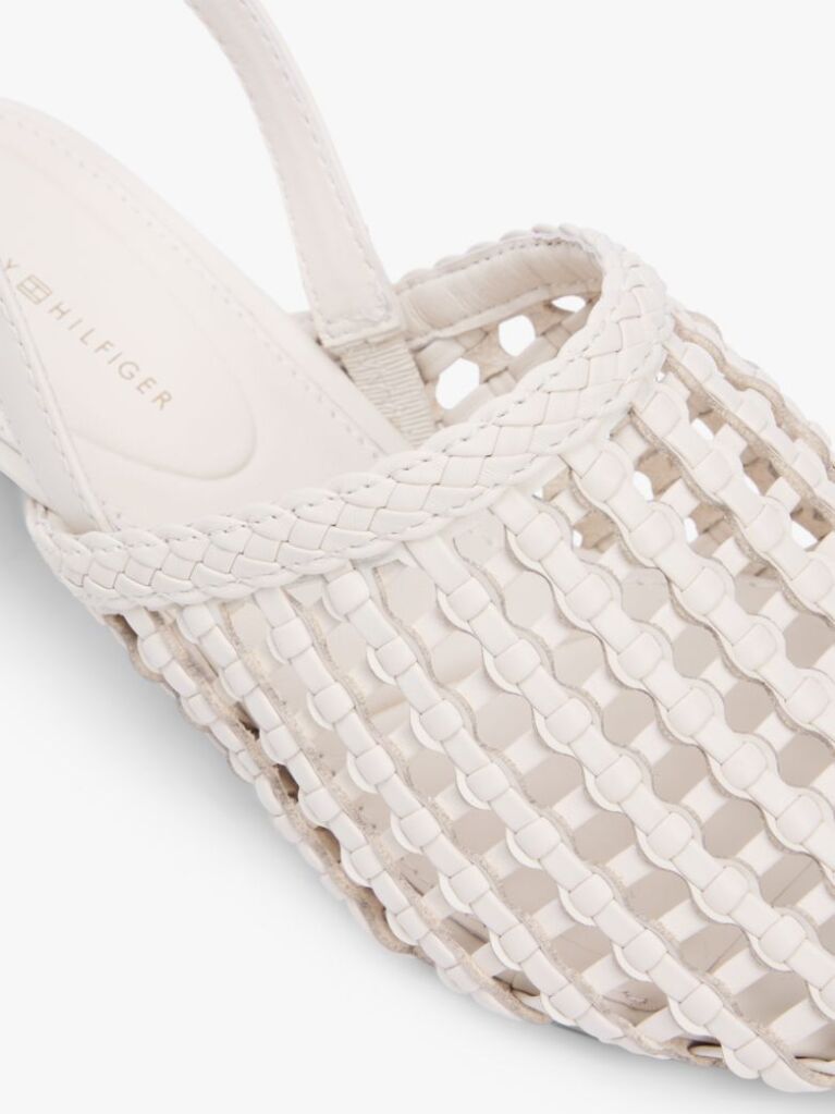 Beige Woven Pointed Toe Slingback Heels  Women
