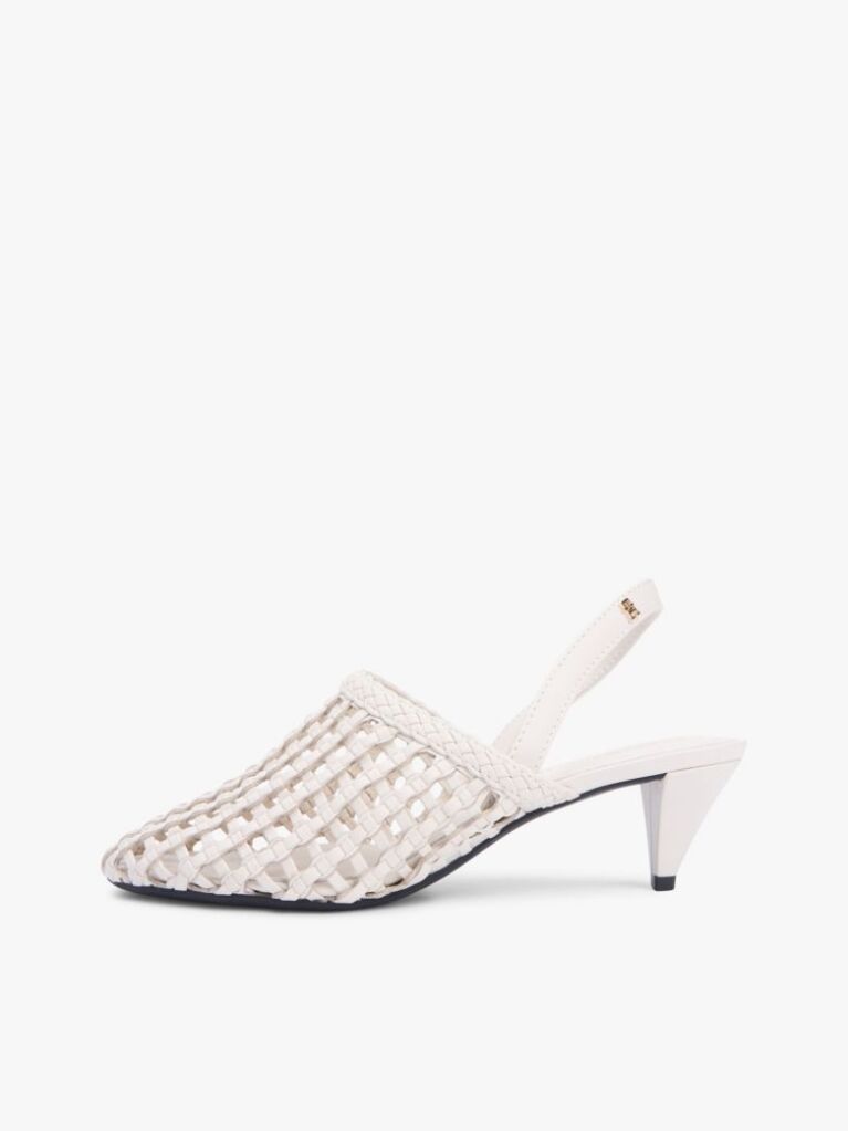 Beige Woven Pointed Toe Slingback Heels  Women