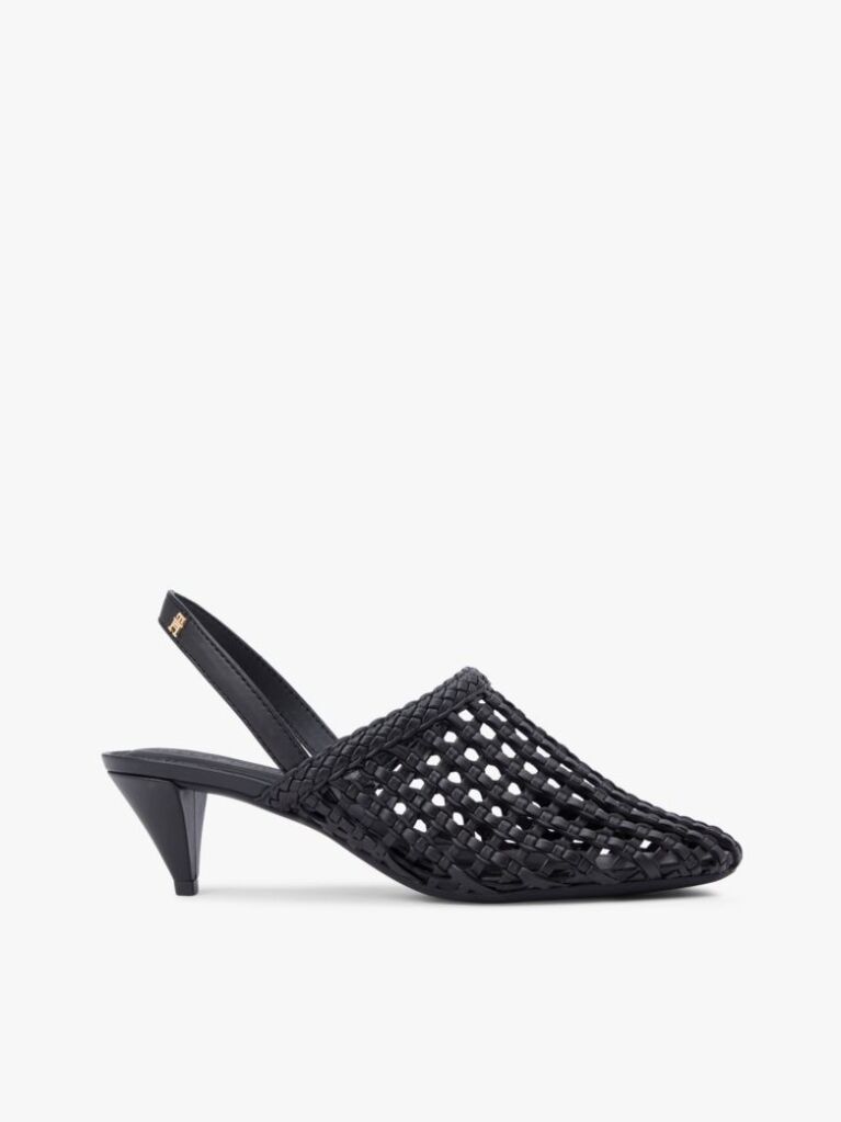 Black Woven Pointed Toe Slingback Heels  Women