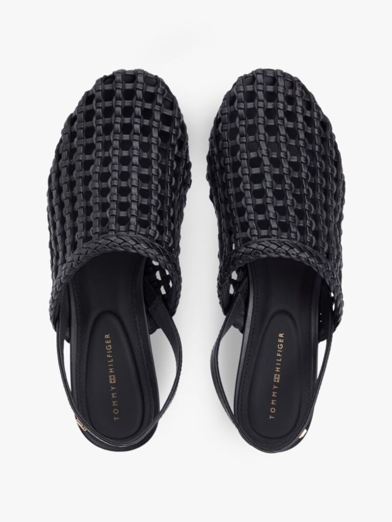 Black Woven Pointed Toe Slingback Heels  Women